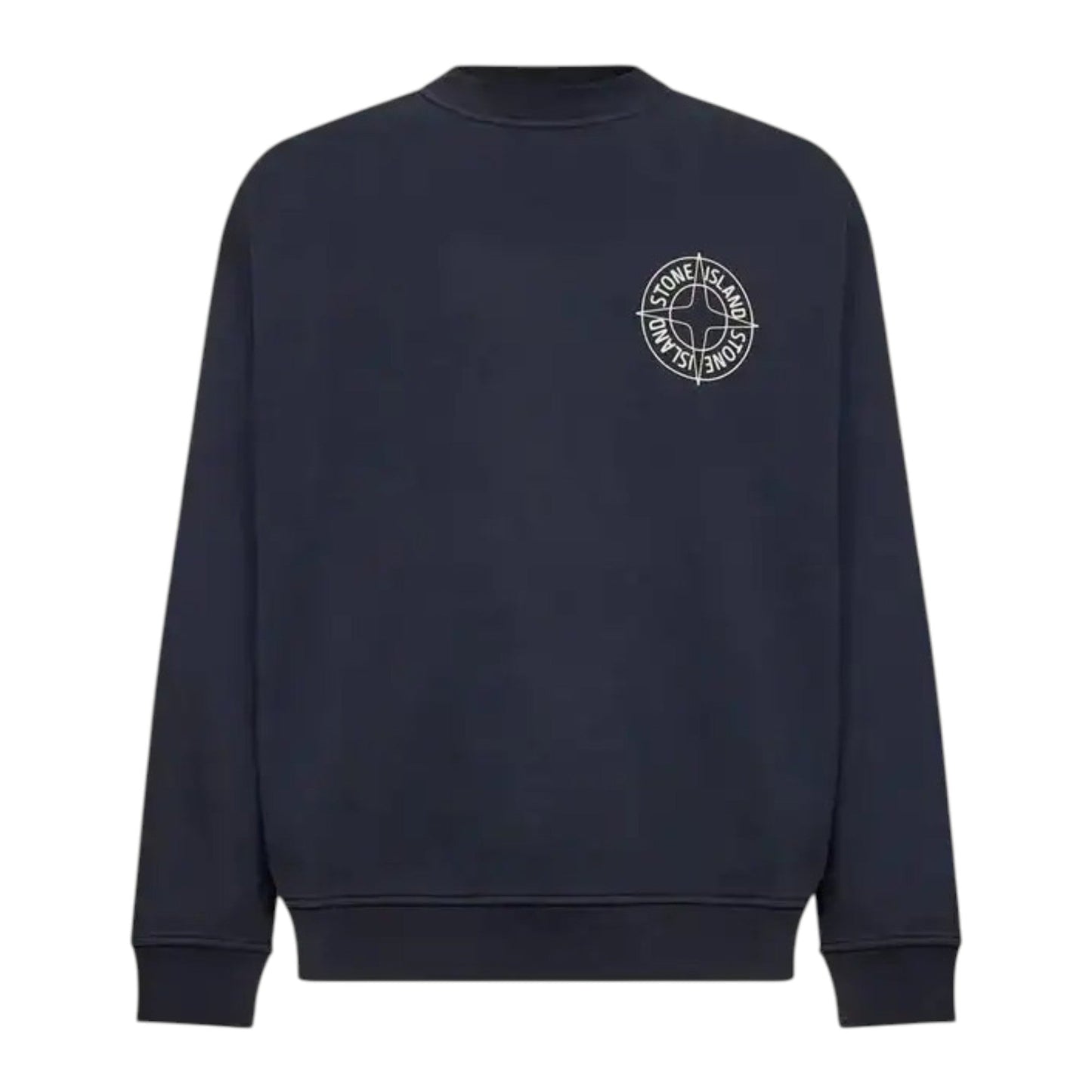Stone Island Cotton Fleece Compass Logo Print Navy Sweatshirt