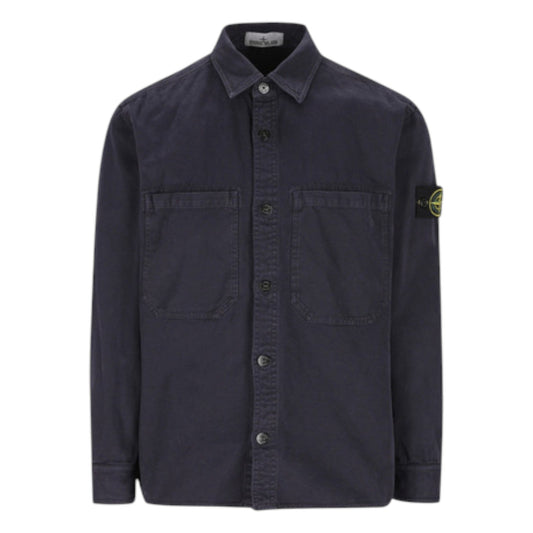 Stone Island Organic Panama Cotton Blue Overshirt