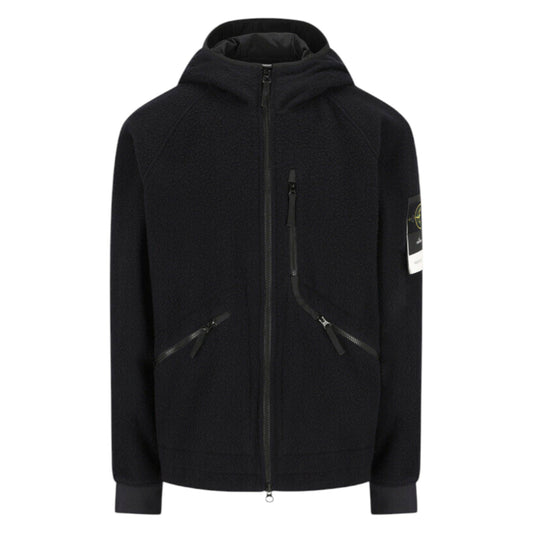 Stone Island Virgin Wool And Nylon Navy Ratinated Jacket