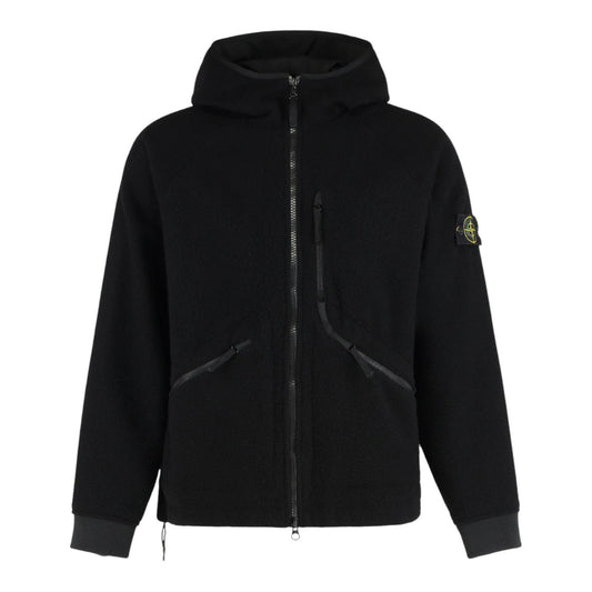Stone Island Virgin Wool And Nylon Black Ratinated Jacket