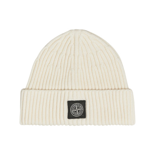 Stone Island Ivory Cream Rib Wool Beanie