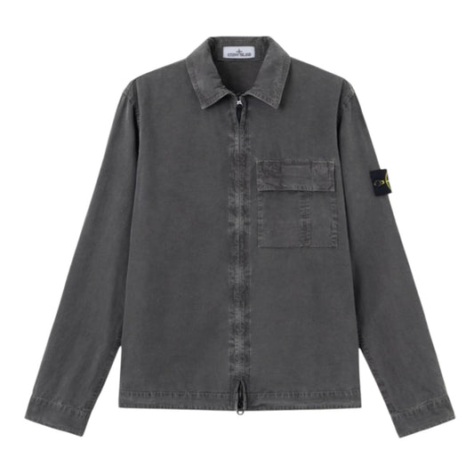 Stone Island Brushed Organic Cotton Canvas Charcoal Lead Grey Old Effect Overshirt
