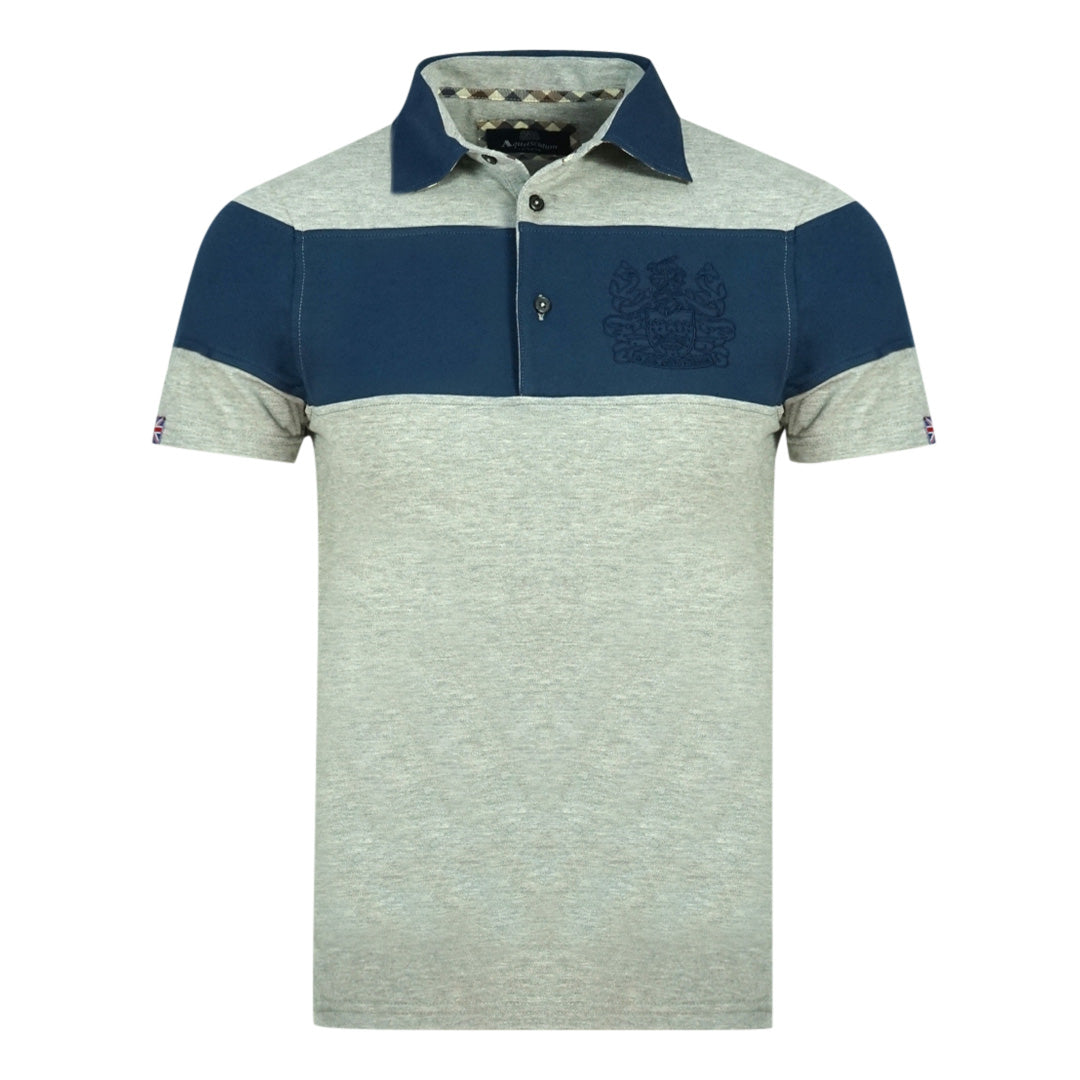 Aquascutum Colour Block Aldis Crest Chest Logo Grey Polohirt